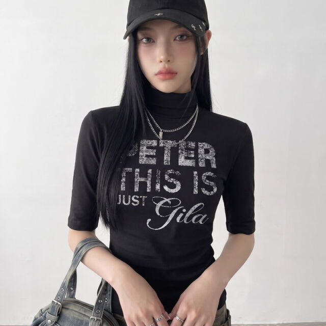 シルバーロゴハイネックトップス