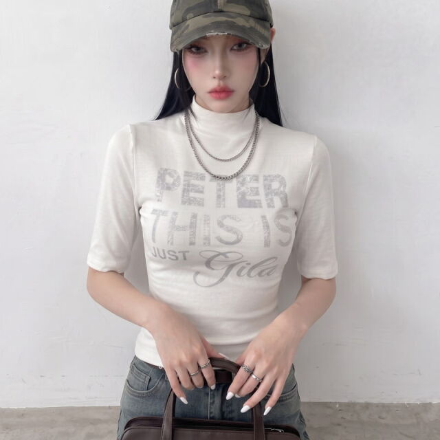シルバーロゴハイネックトップス