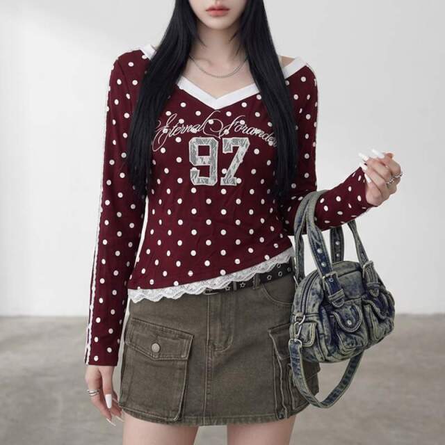 ドットナンバリングオフショルダーTシャツ