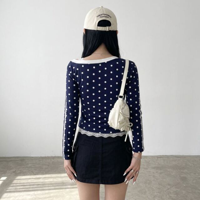 ドットナンバリングオフショルダーTシャツ