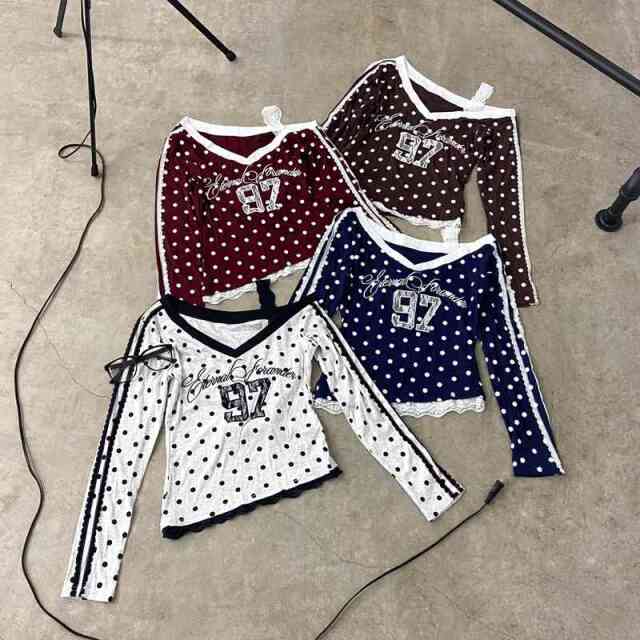 ドットナンバリングオフショルダーTシャツ