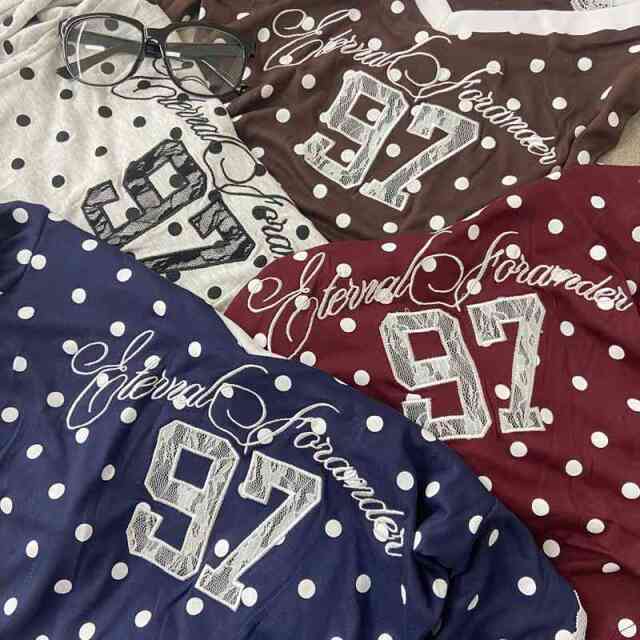 ドットナンバリングオフショルダーTシャツ