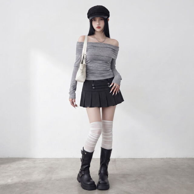 ボタンストライプスカート