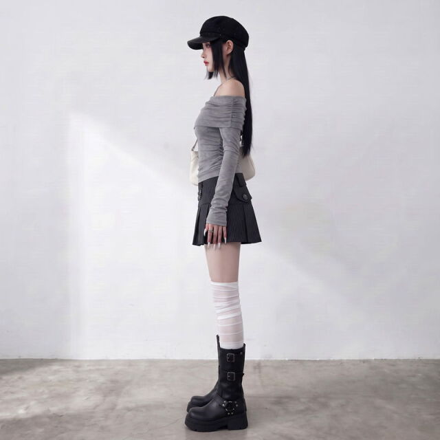 ボタンストライプスカート