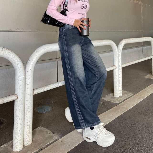 サイドラインデニムワイドパンツ