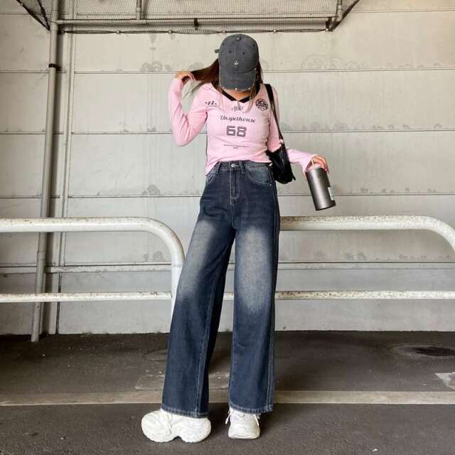 サイドラインデニムワイドパンツ