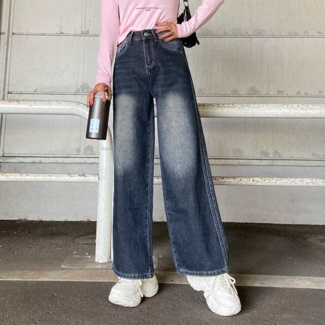 サイドラインデニムワイドパンツ