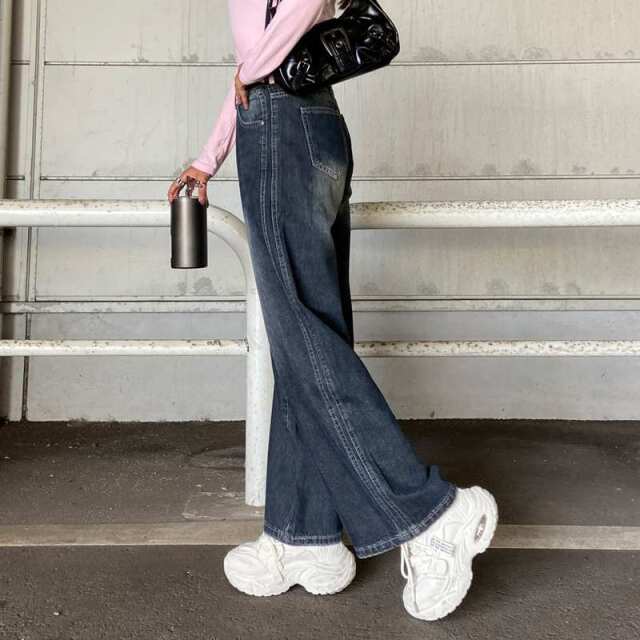 サイドラインデニムワイドパンツ