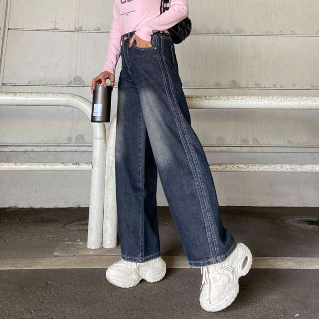 サイドラインデニムワイドパンツ