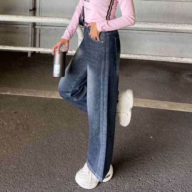 サイドラインデニムワイドパンツ