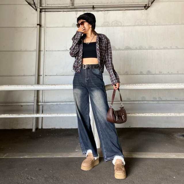 サイドラインデニムワイドパンツ
