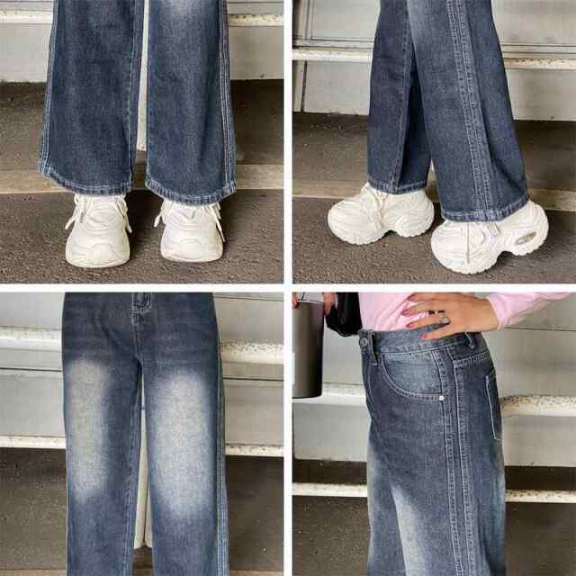 サイドラインデニムワイドパンツ