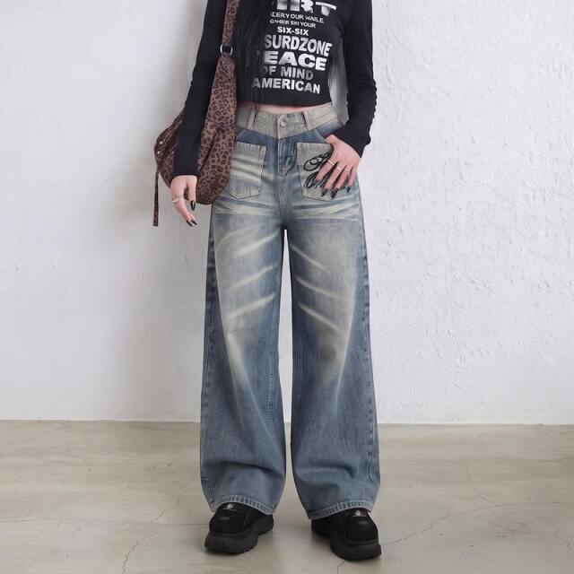 バックロゴ刺繍デニムワイドパンツ