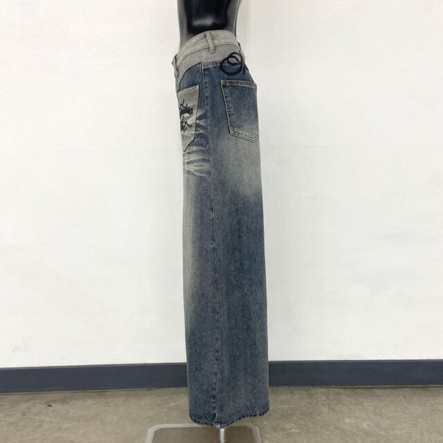 バックロゴ刺繍デニムワイドパンツ