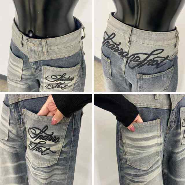 バックロゴ刺繍デニムワイドパンツ