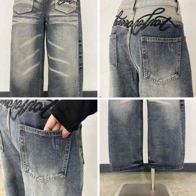 バックロゴ刺繍デニムワイドパンツ