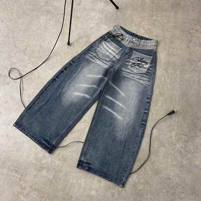 バックロゴ刺繍デニムワイドパンツ