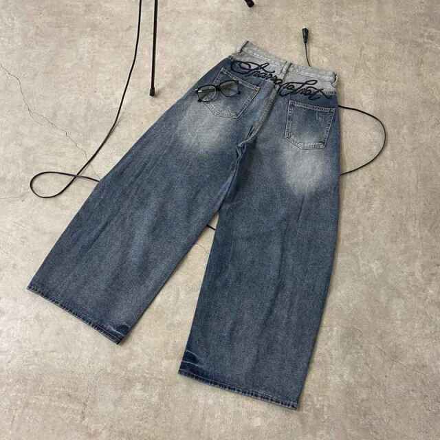 バックロゴ刺繍デニムワイドパンツ