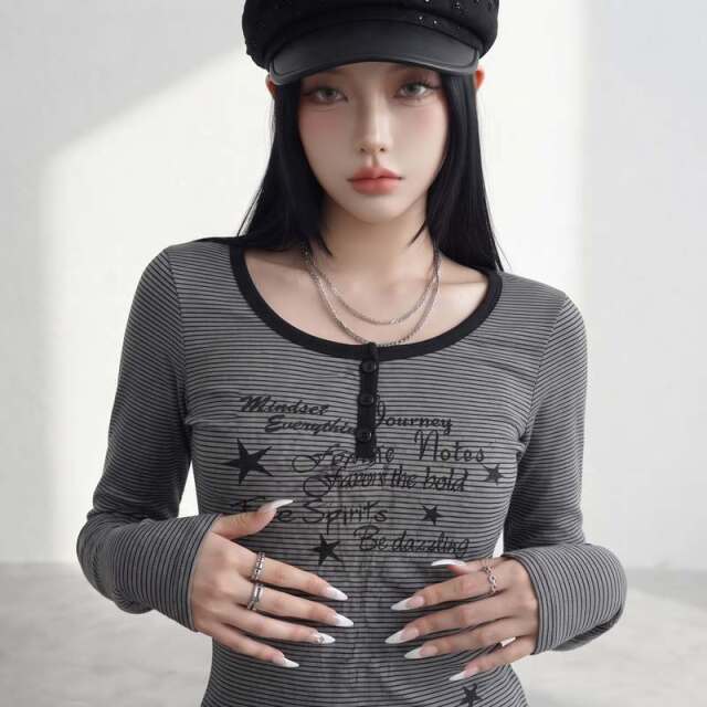 ボーダーヘンリーTシャツ