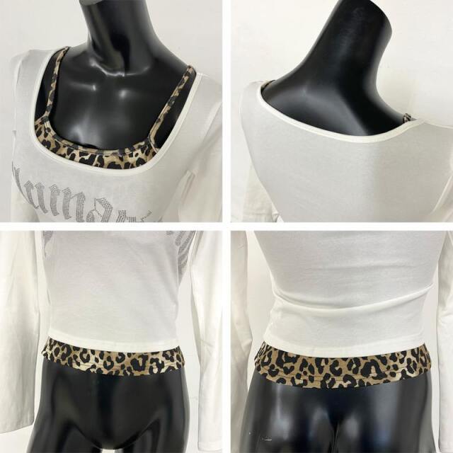 ストーンロゴヒョウアンサンブル風トップス