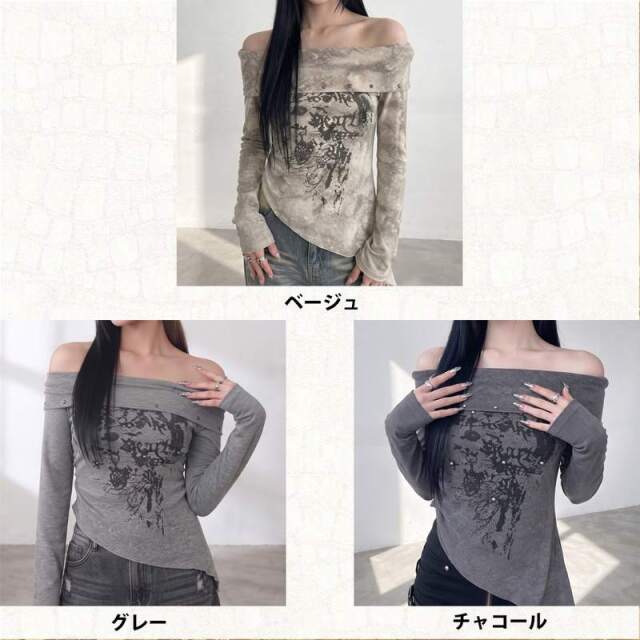 オフショルダーイレギュラーヘムトップス