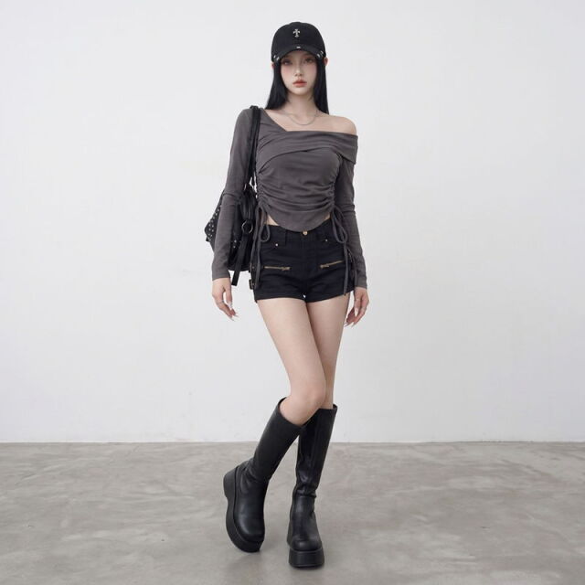 ワンショルダードロストショートトップス