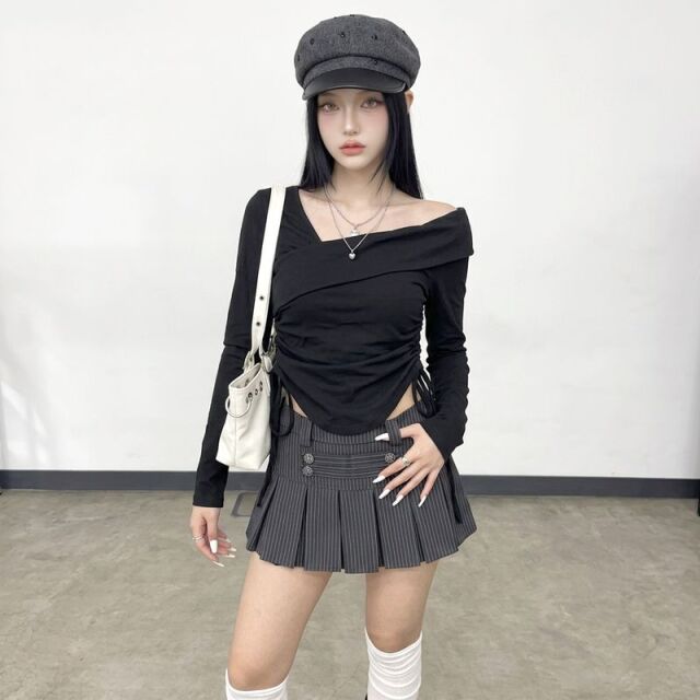 ワンショルダードロストショートトップス