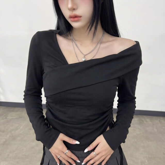 ワンショルダードロストショートトップス