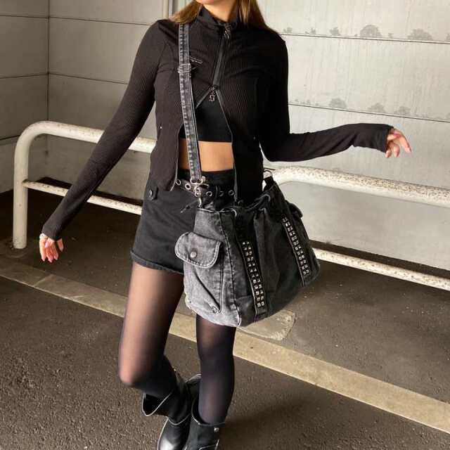 デニムスタッズボストンバッグ