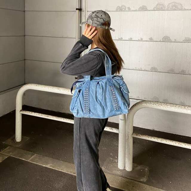 デニムスタッズボストンバッグ