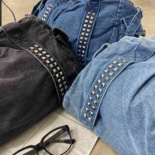 デニムスタッズボストンバッグ