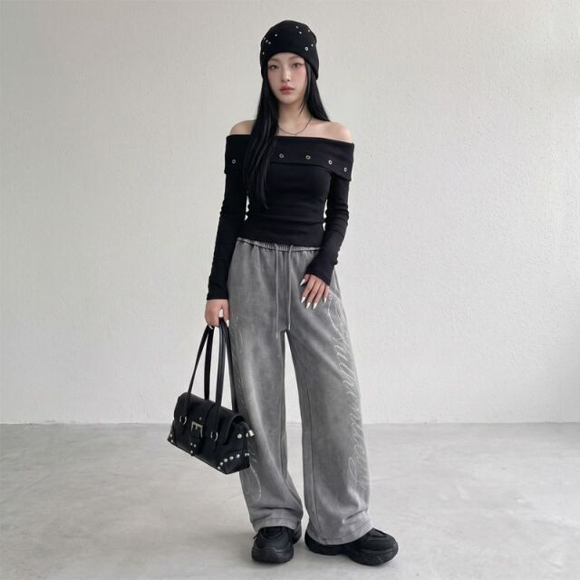 ストーンロゴカットワイドパンツ