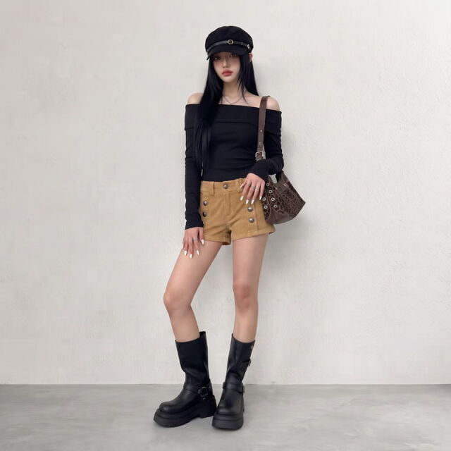 ボタンコーデュロイショートパンツ