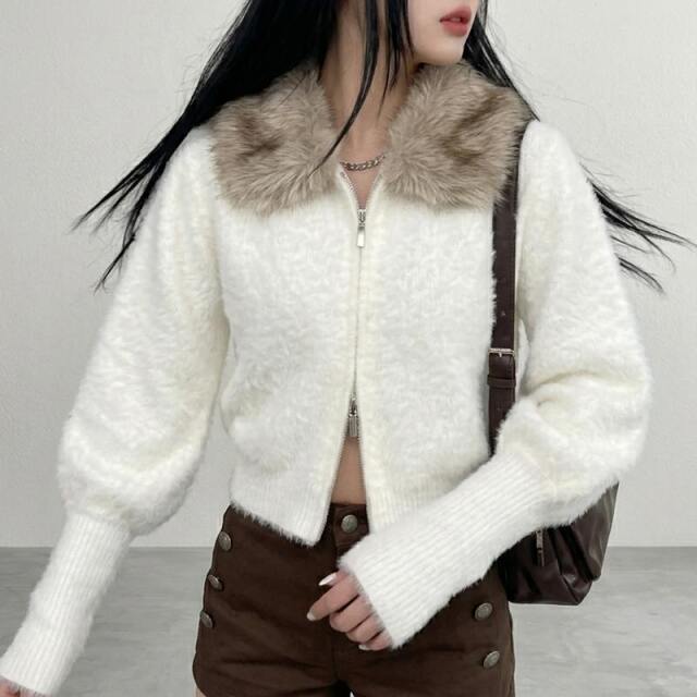 ファーZIPショートカーディガン