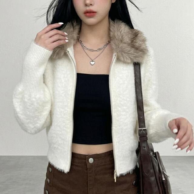 ファーZIPショートカーディガン