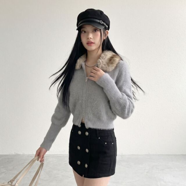 ファーZIPショートカーディガン