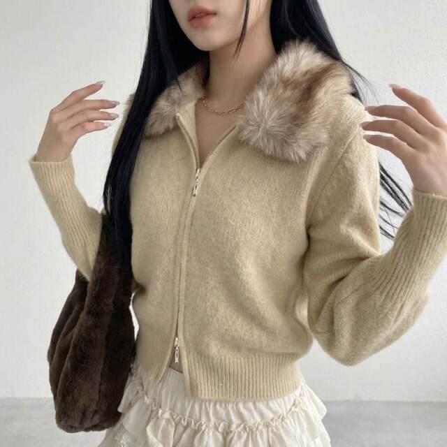 ファーZIPショートカーディガン