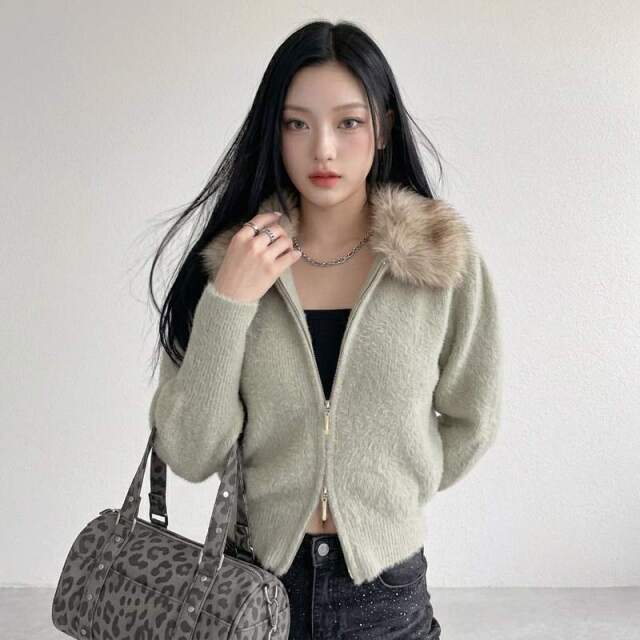 ファーZIPショートカーディガン