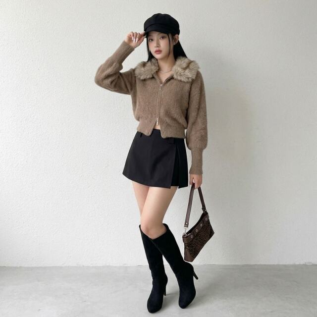 ファーZIPショートカーディガン