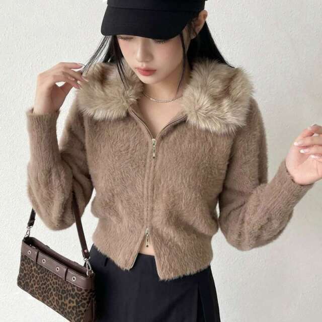 ファーZIPショートカーディガン