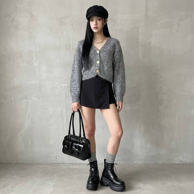 MIXボタンカーディガン