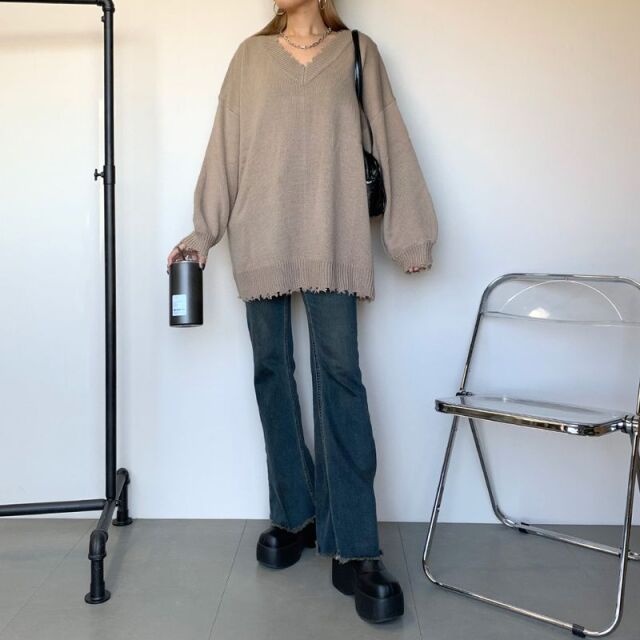 non-hedge ダメージニットチュニック|TiMTiMオンラインストア