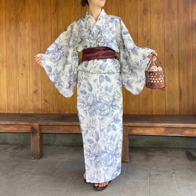 浴衣 バラ売り Prices down2）浴衣 レディース 女性浴衣単品「赤地 薔薇」 浴衣