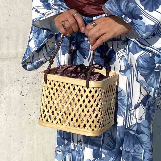 スクエア巾着かごバッグ