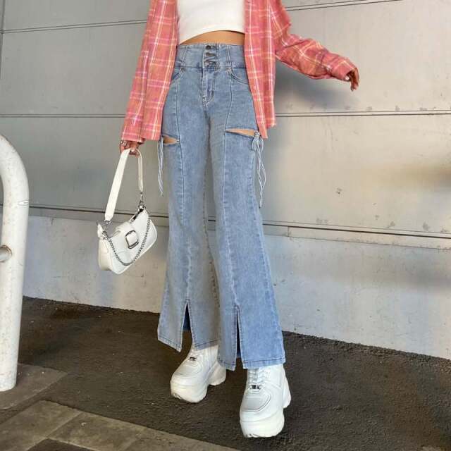 サイドスリットリボンフレアパンツ