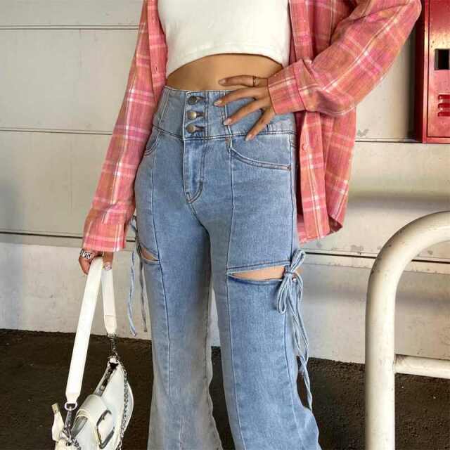 サイドスリットリボンフレアパンツ