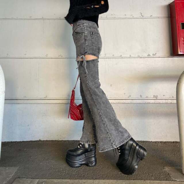 サイドスリットリボンフレアパンツ