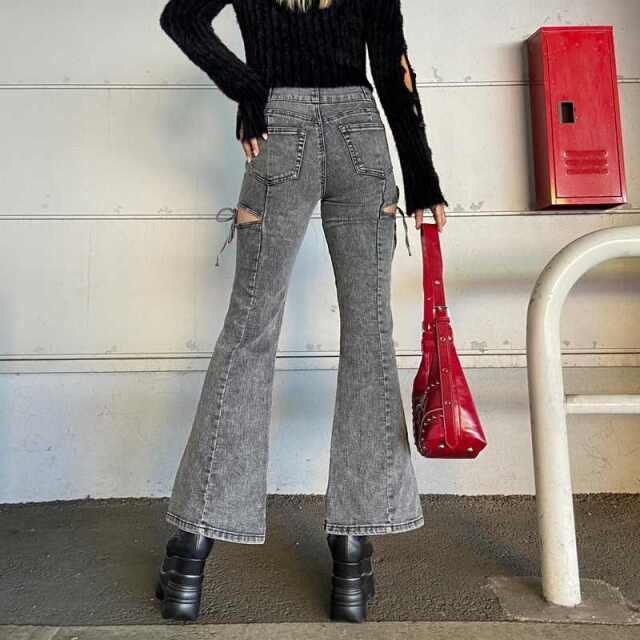 サイドスリットリボンフレアパンツ