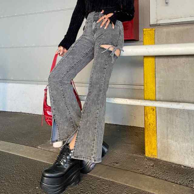 サイドスリットリボンフレアパンツ