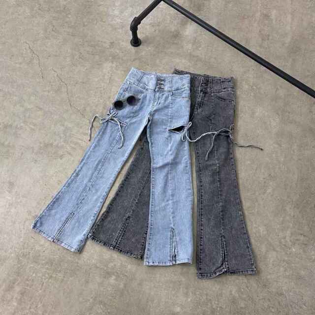 サイドスリットリボンフレアパンツ